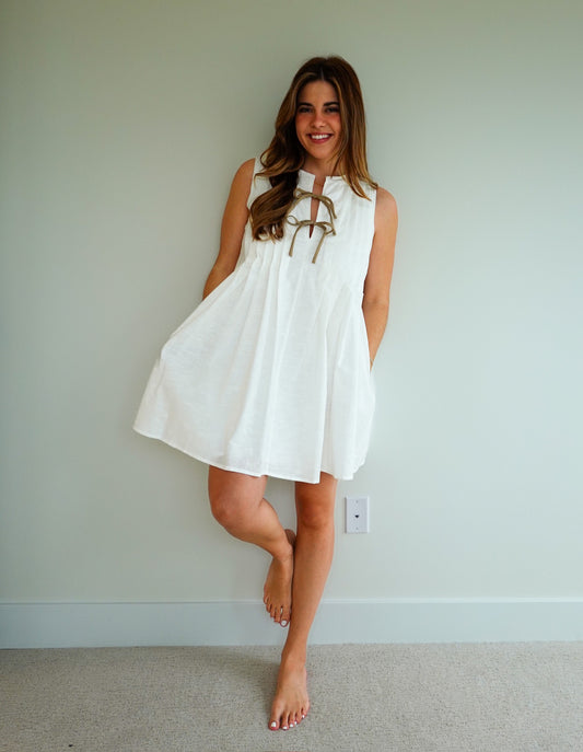 Bow Detail Pleated Mini Dress