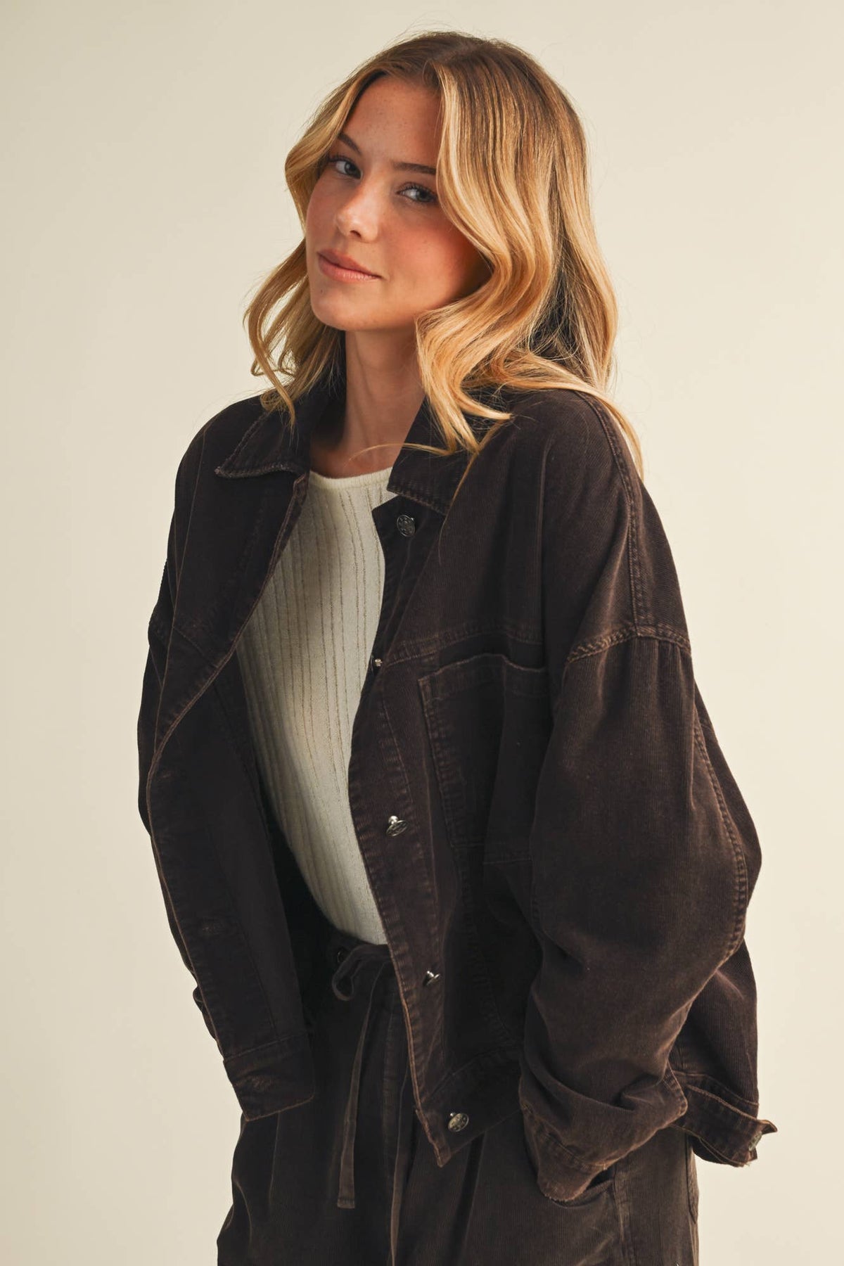Wide-Wale Corduroy Dropped Shoulder Jacket- Biscuit or Espresso