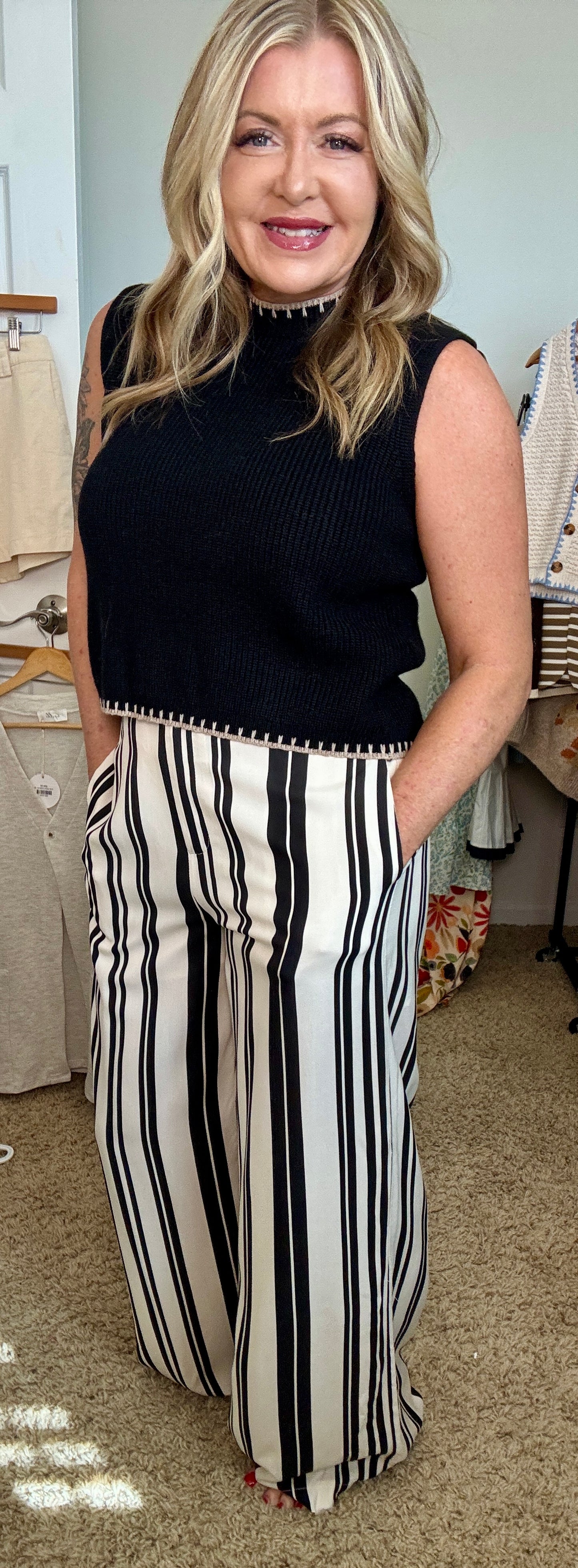 Striped Wide-Leg Pants