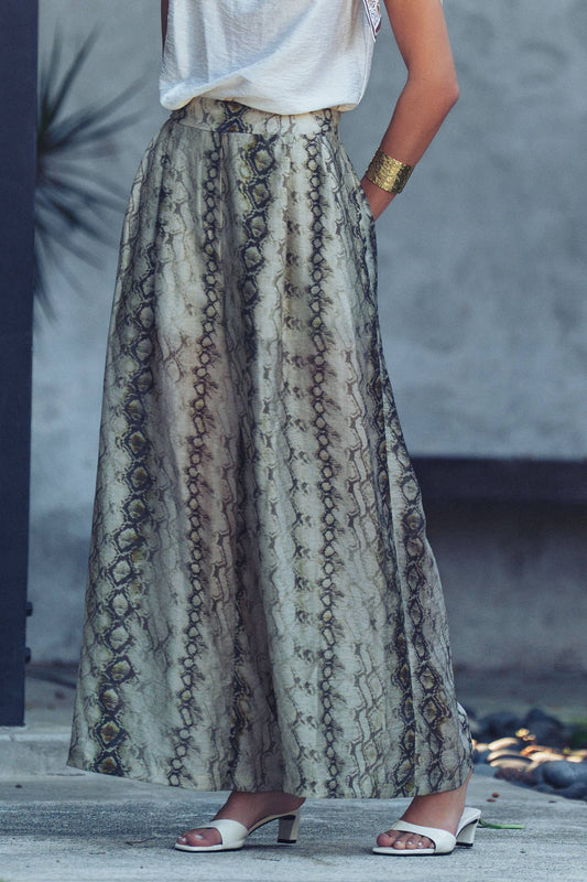 Snake Print Wide Leg Pants
