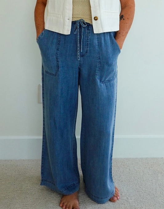 Washed Denim Tencel Pants