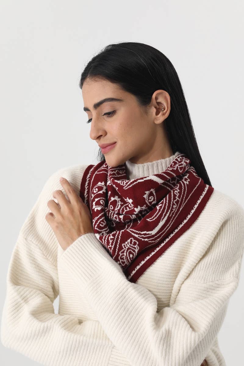 Paisley Knit Triangle Scarf- Burgundy, Olive, Black, Mocha