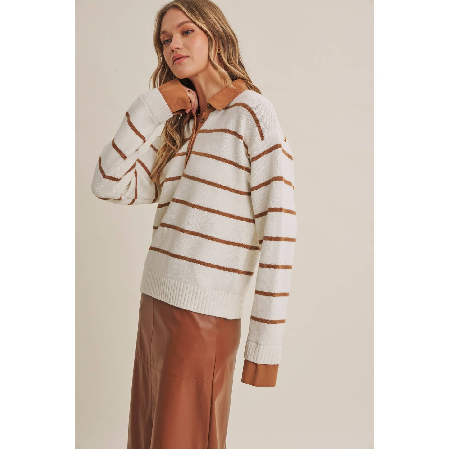 Striped Henley "Twofer" Sweater