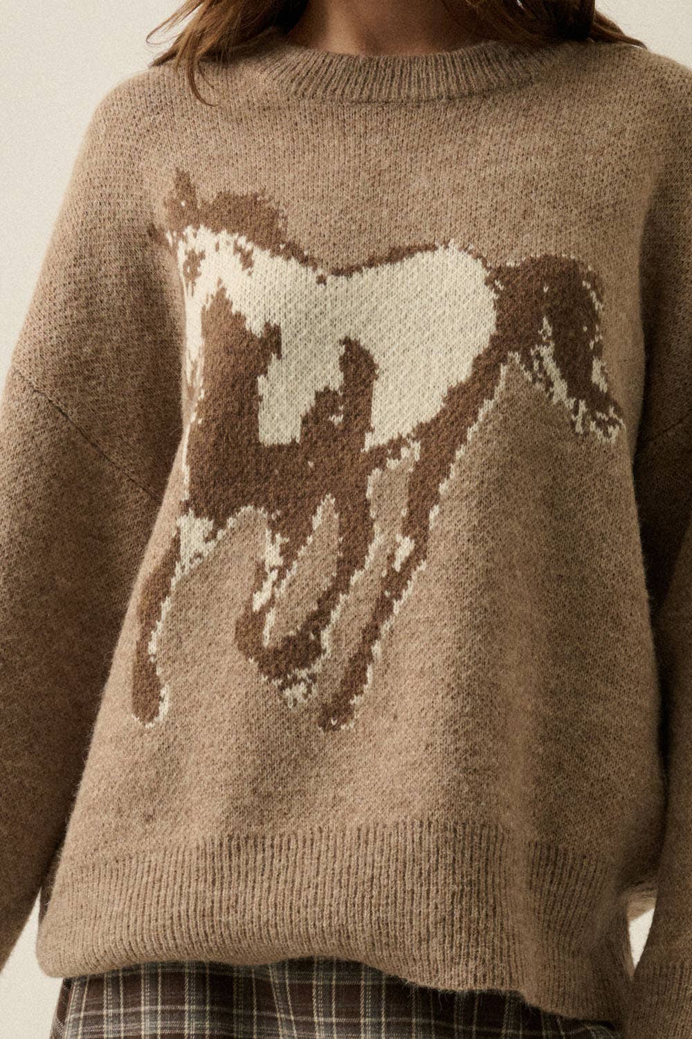 Horse Jacquard-Knit Loose-Fit Drop-Shoulder Sweater