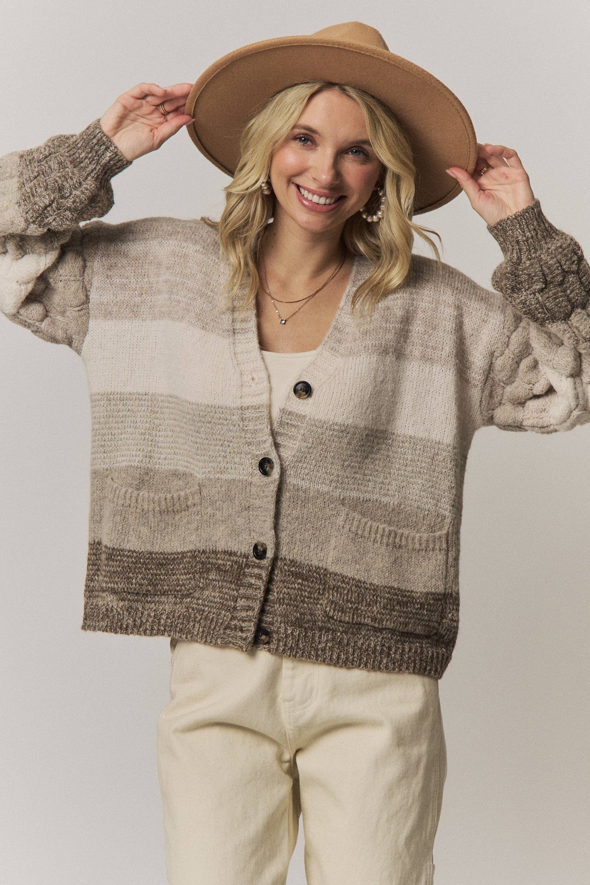 Bubble Sleeve Knit Cardigan