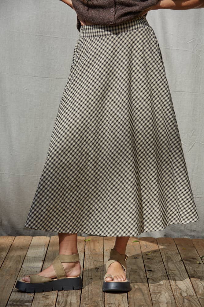 Gingham Flare Midi Skirt