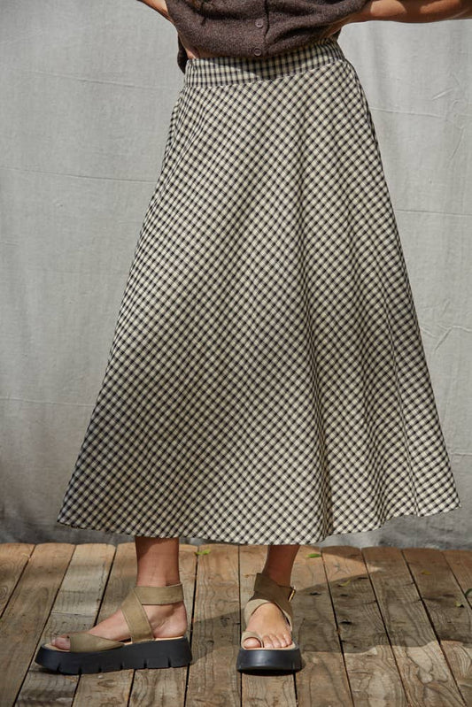 Gingham Flare Midi Skirt