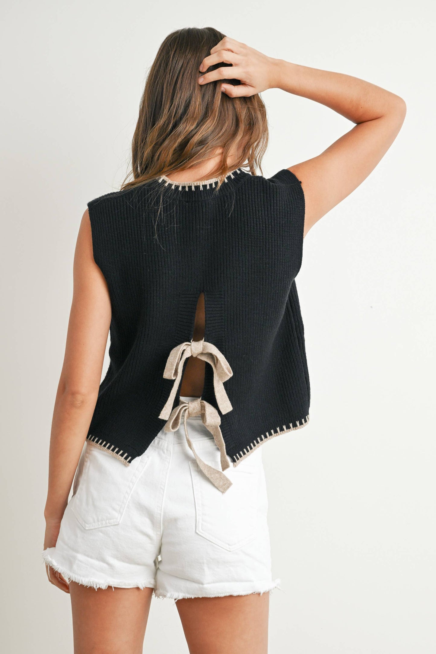 Soft Ribbed Tie-Back Sweater