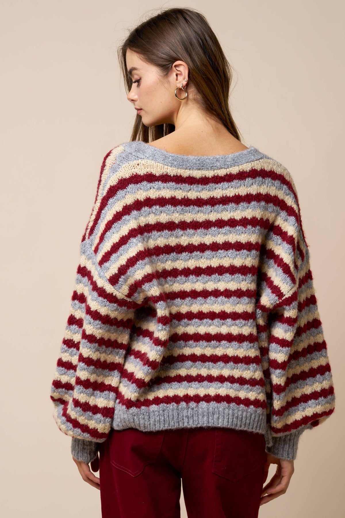 Relaxed Striped Button Down Cardigan