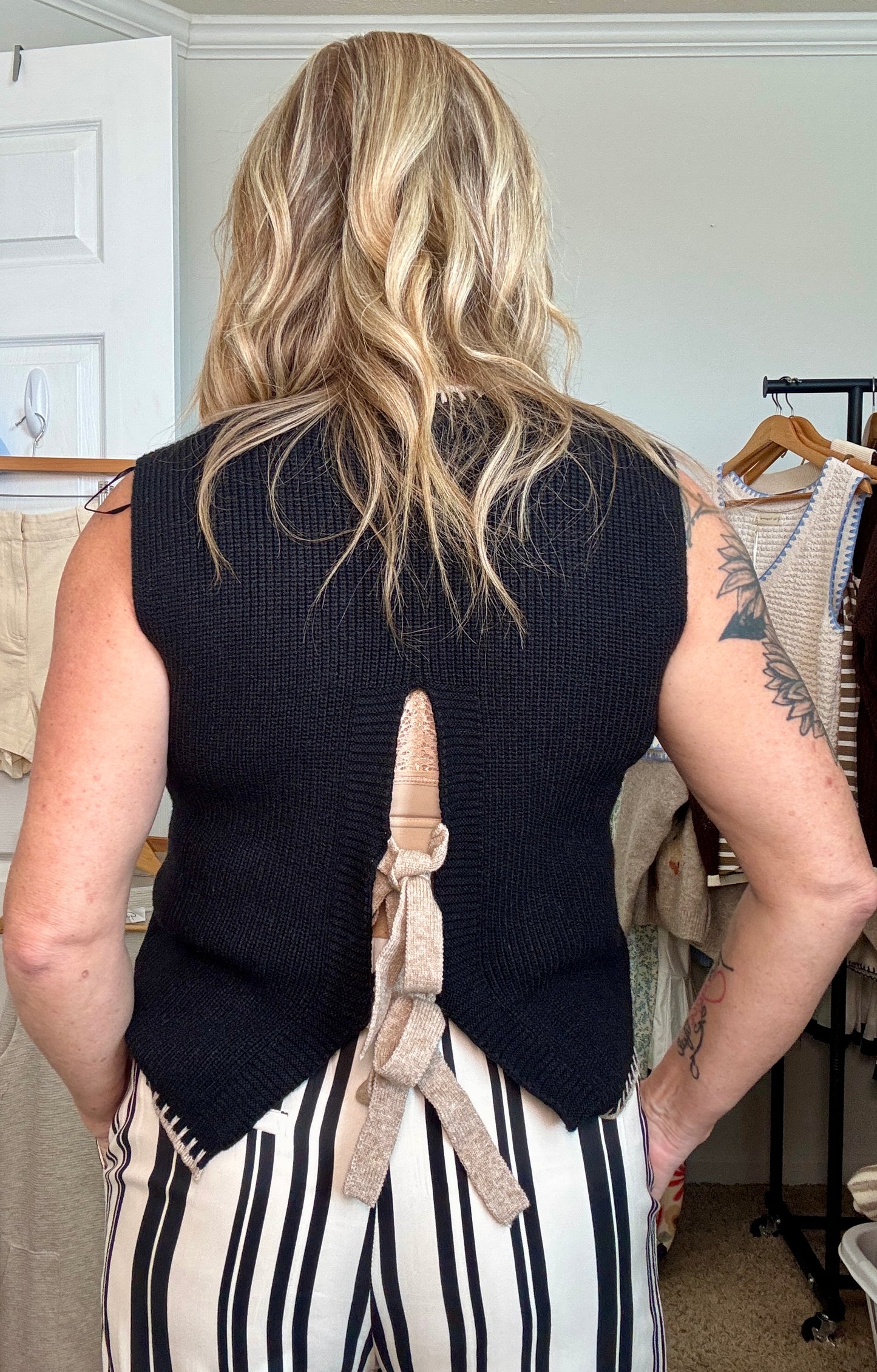 Soft Ribbed Tie-Back Sweater