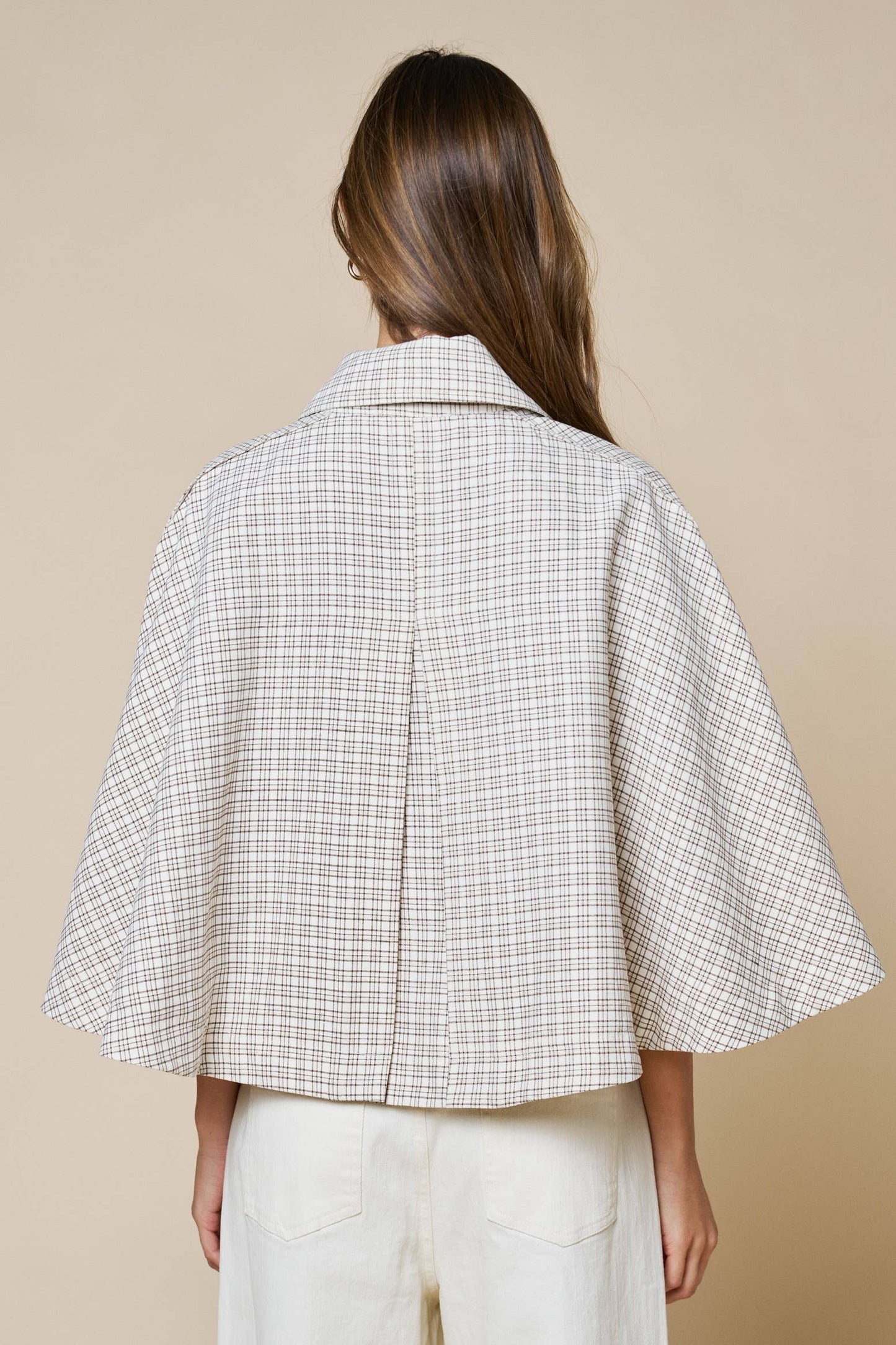 Plaid Collared Poncho Button Down Top