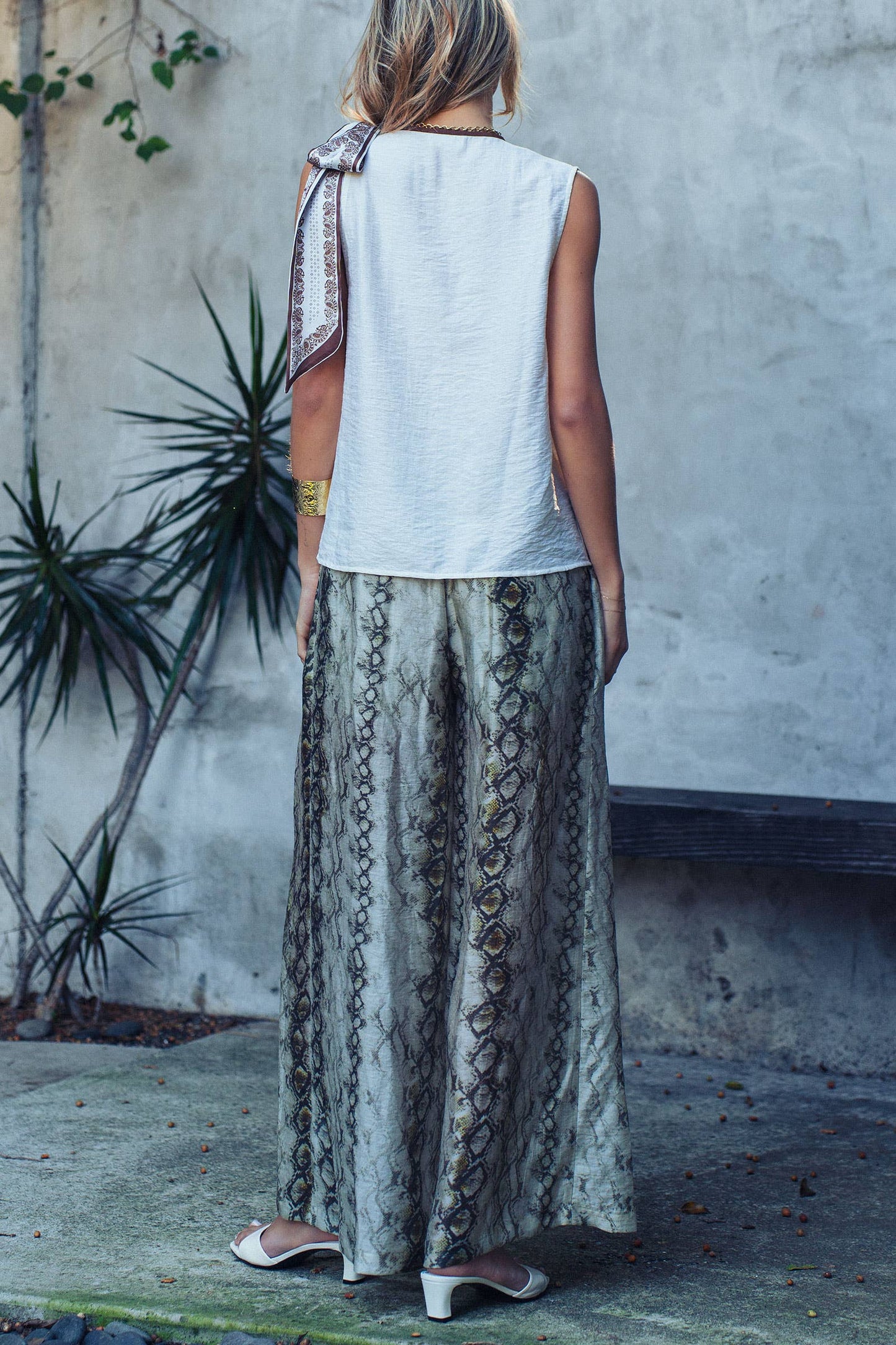 Snake Print Wide Leg Pants