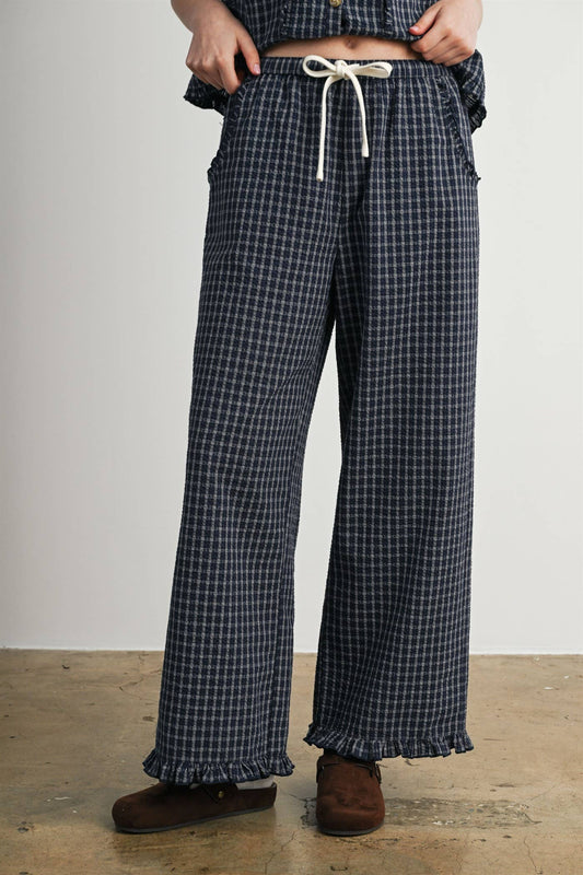 Gingham Drawstring Wide Leg Pants