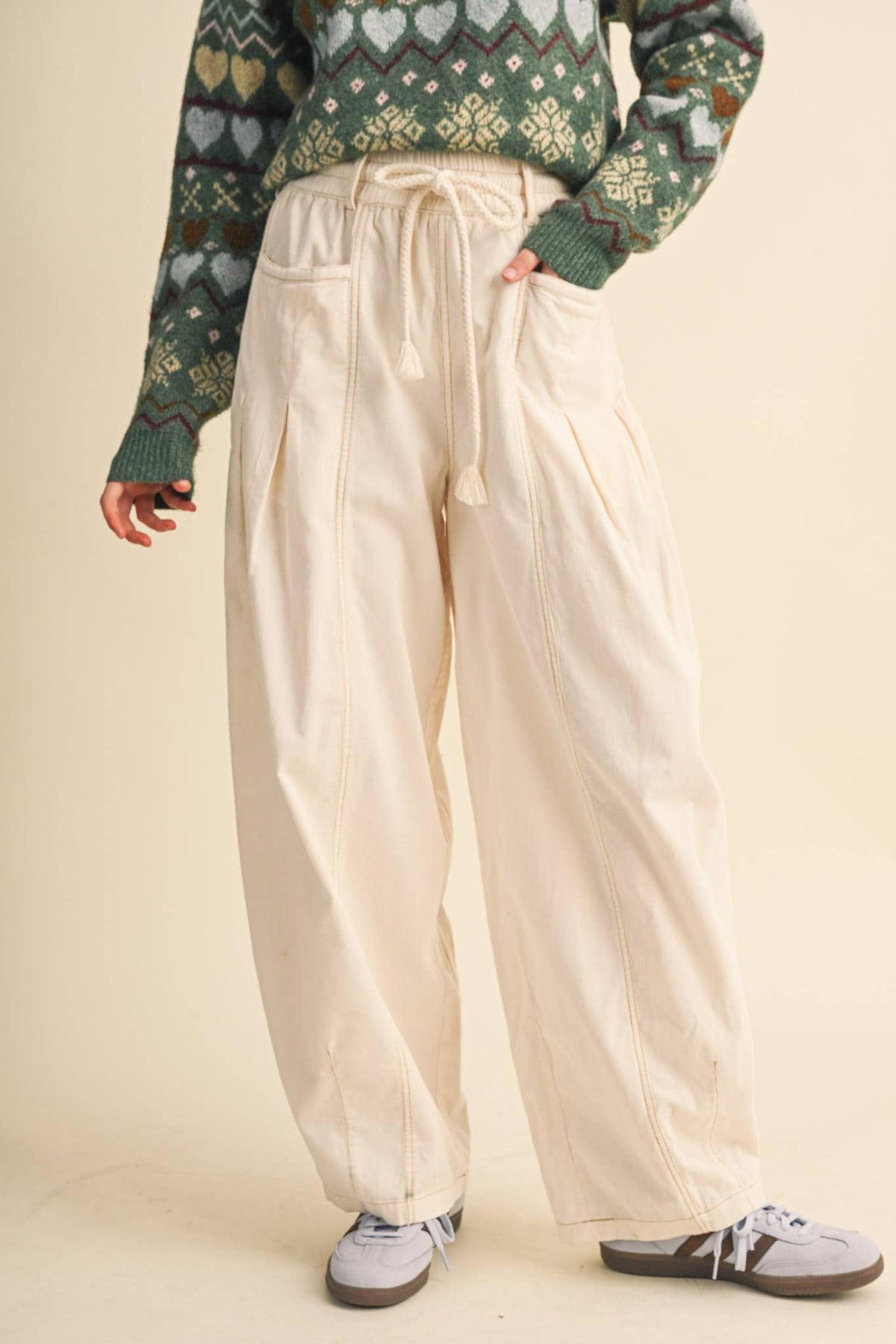 Washed Corduroy Pleated Barrel Pants