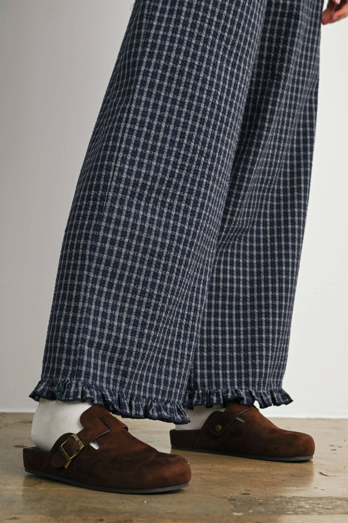 Gingham Drawstring Wide Leg Pants
