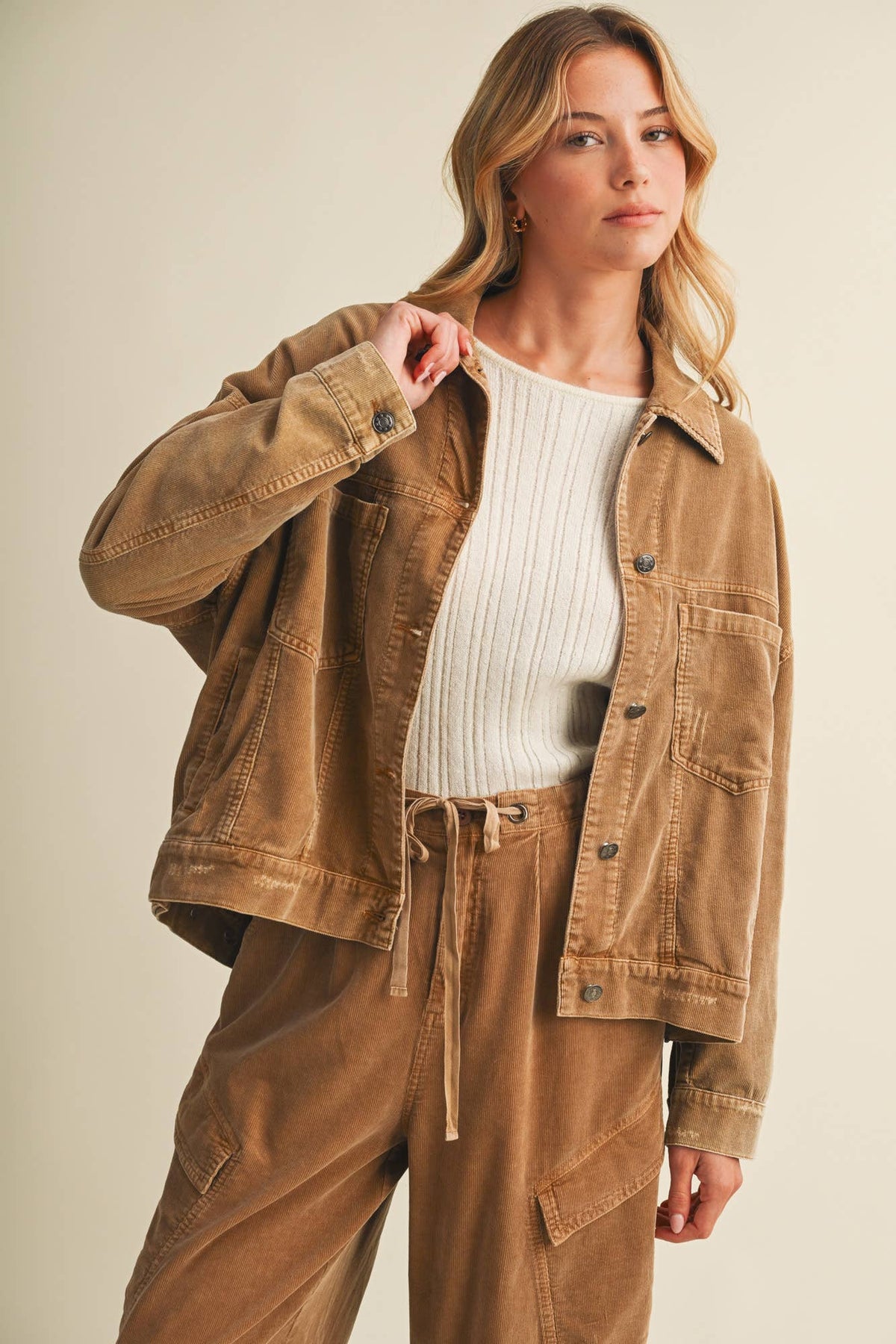 Wide-Wale Corduroy Dropped Shoulder Jacket- Biscuit or Espresso