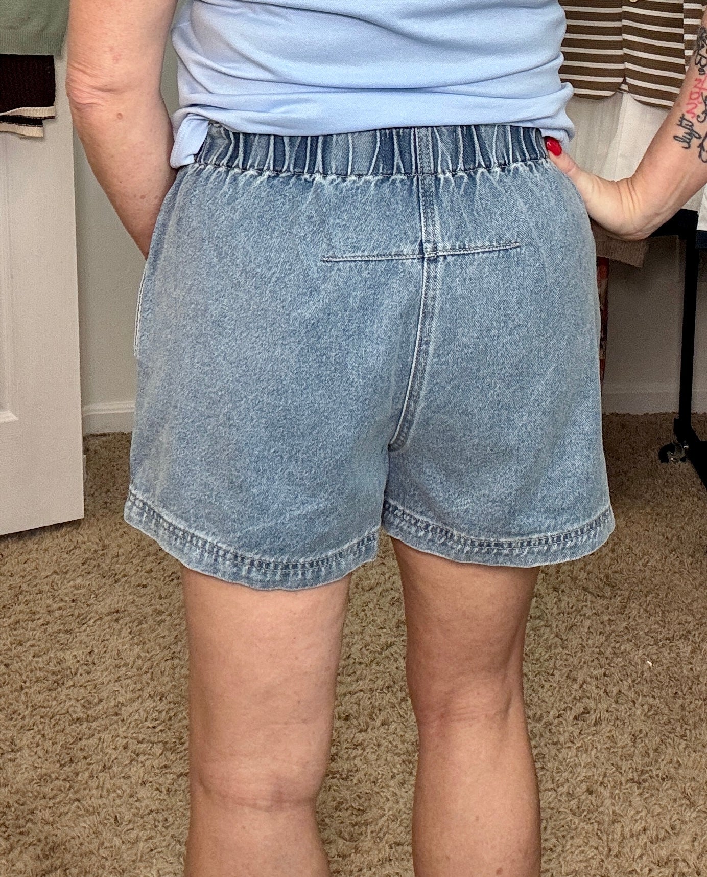 Woven Denim Washed Cotton Relax Fit Wide Leg Shorts