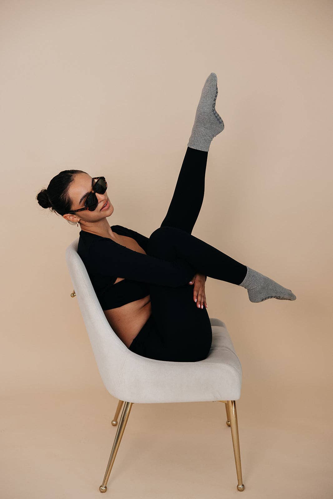 Grey Neutral Pilates Grip Socks