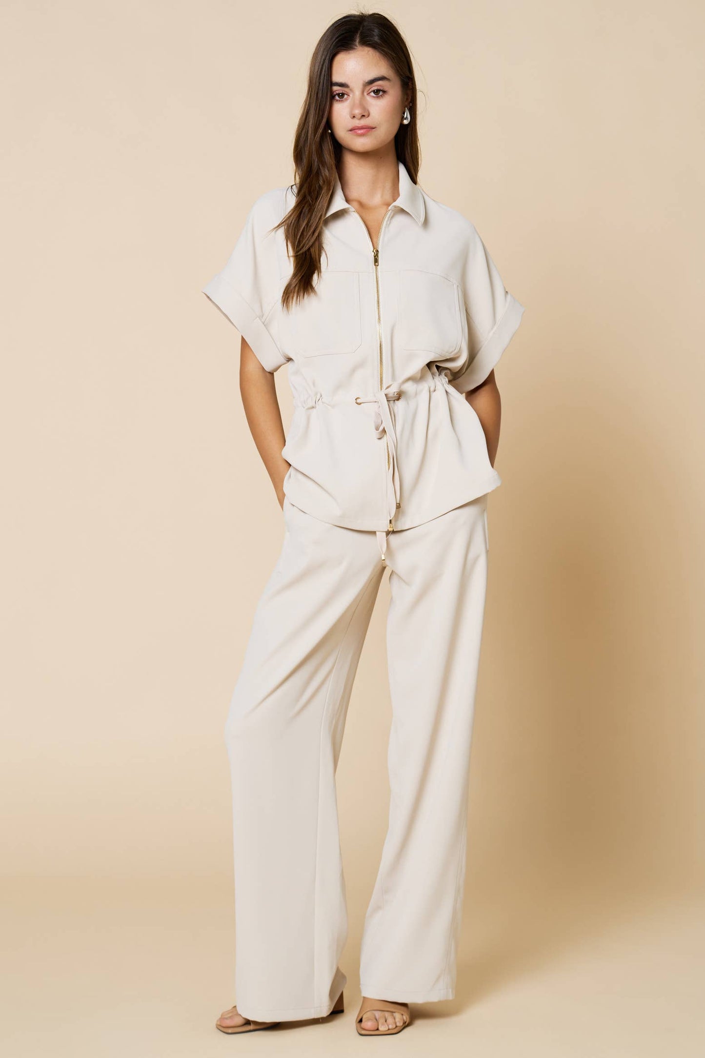 Wide Leg Draw String Pants With Pockets