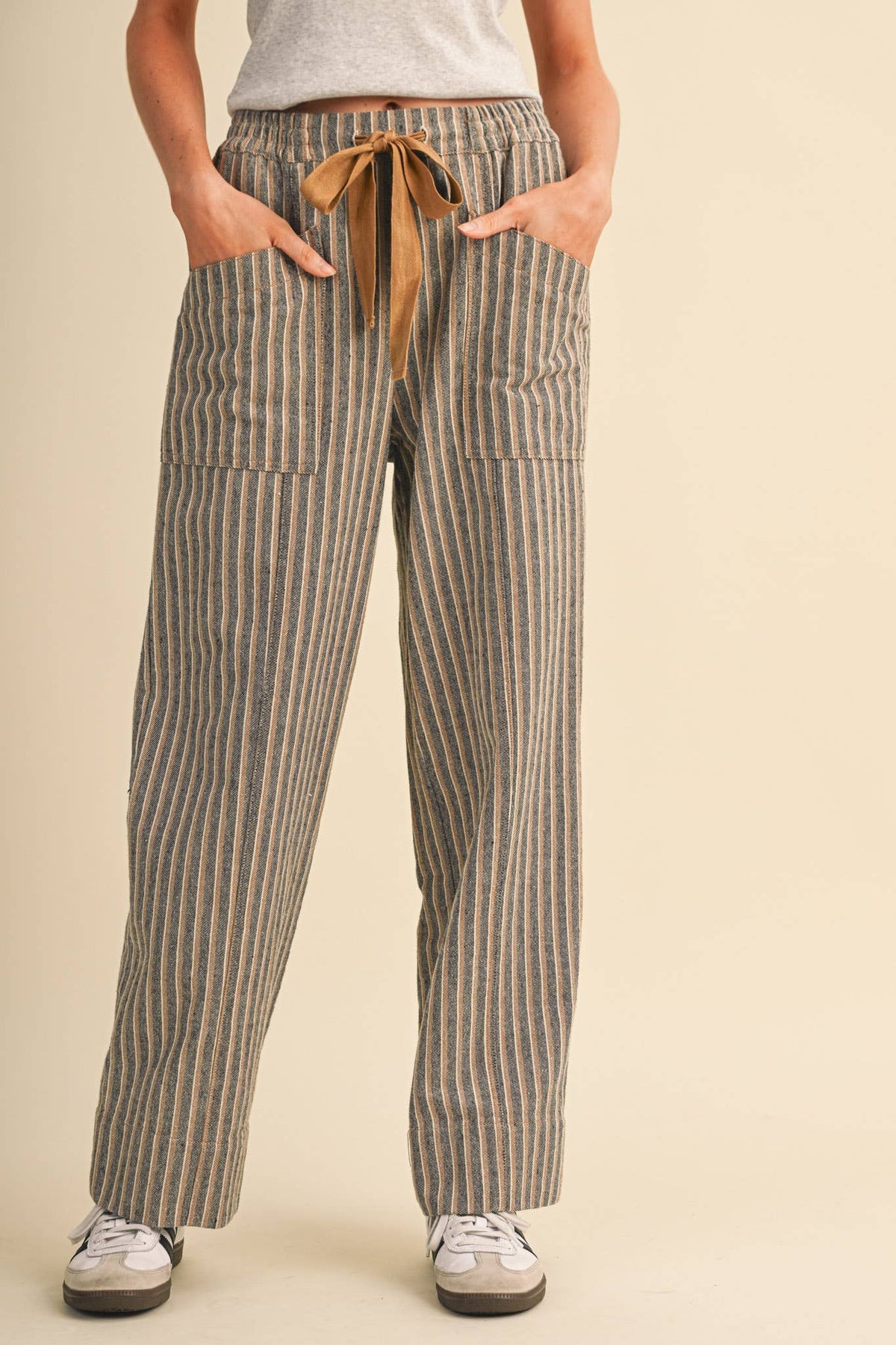 Striped Wide Leg Drawstring Pants