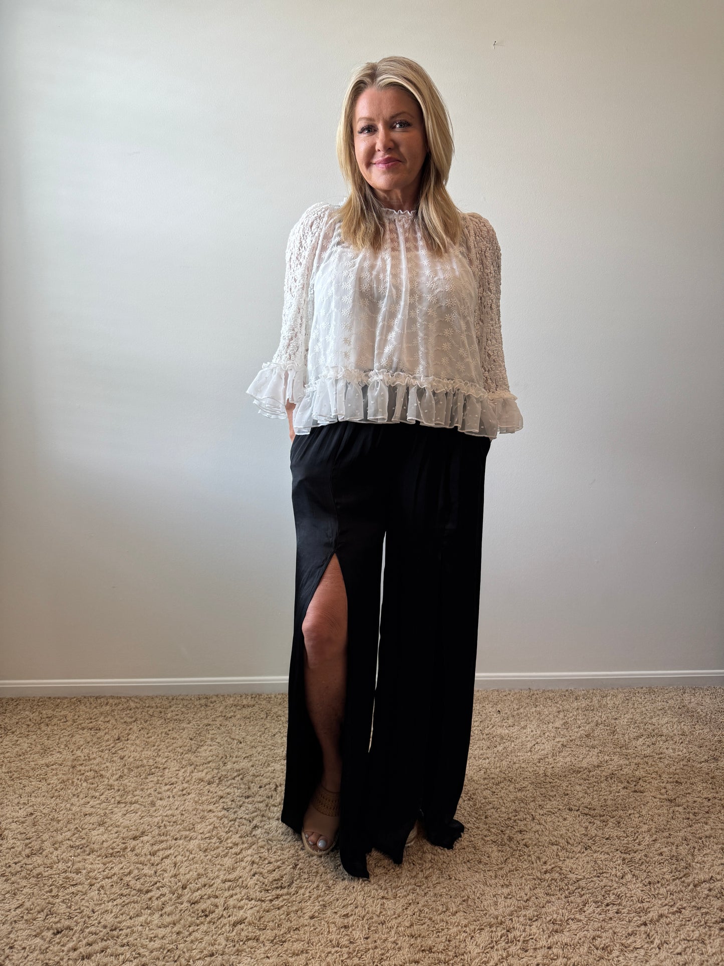 Satin High Waisted Trousers With Front Silt