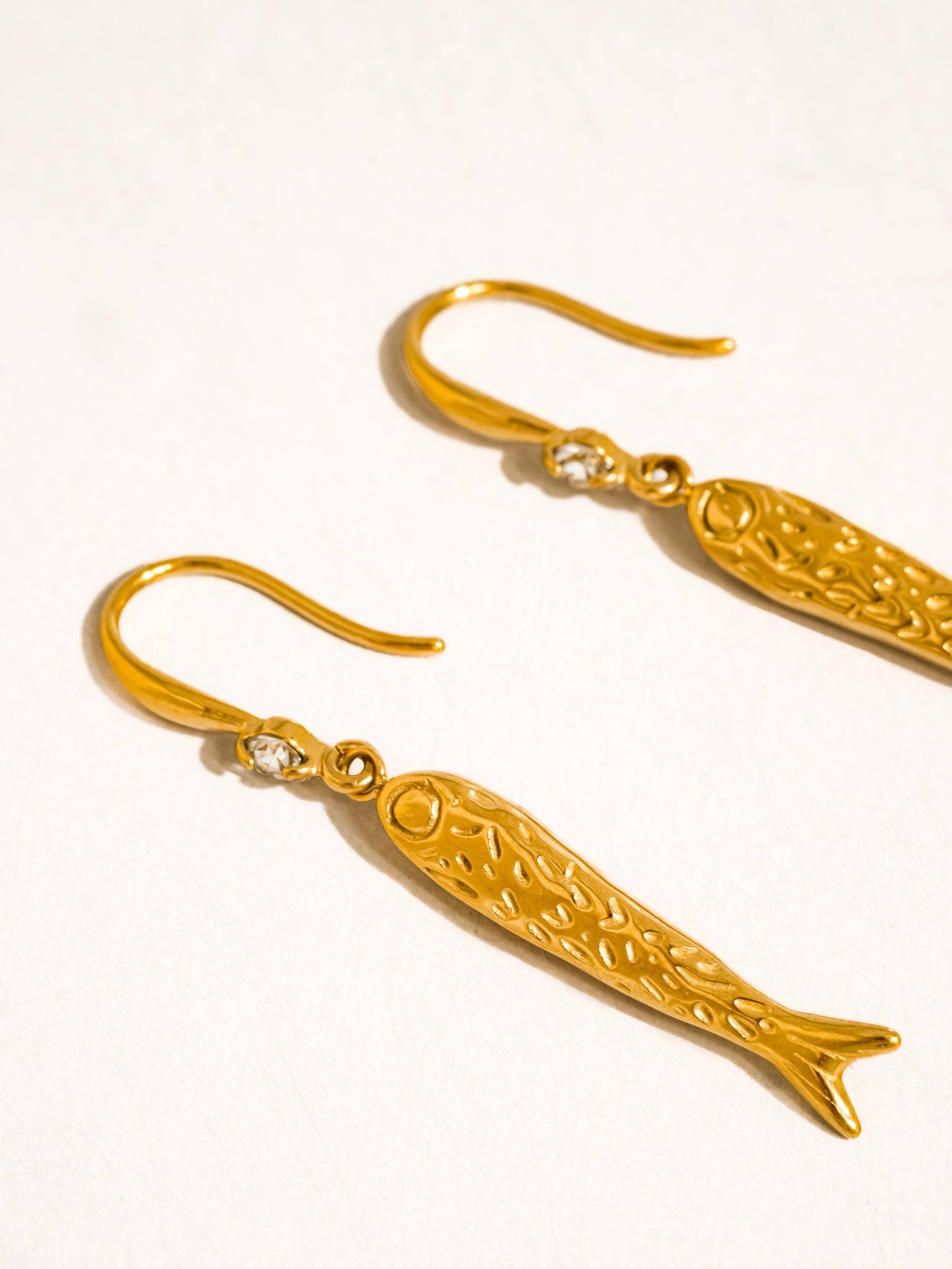 Calypsa 18K Gold Non-Tarnish Fish Charm Drop Earrings