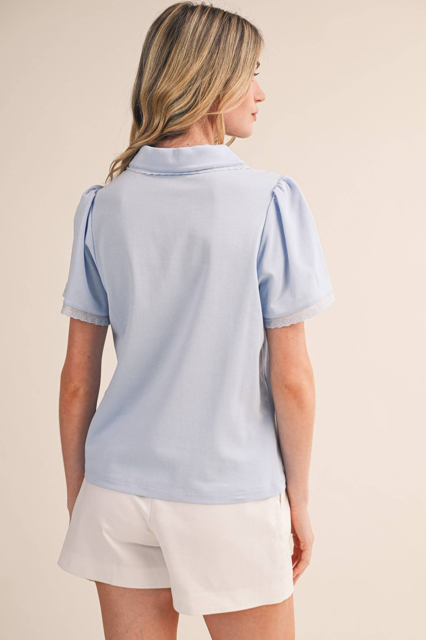 Collard Lace Trim Polo Top