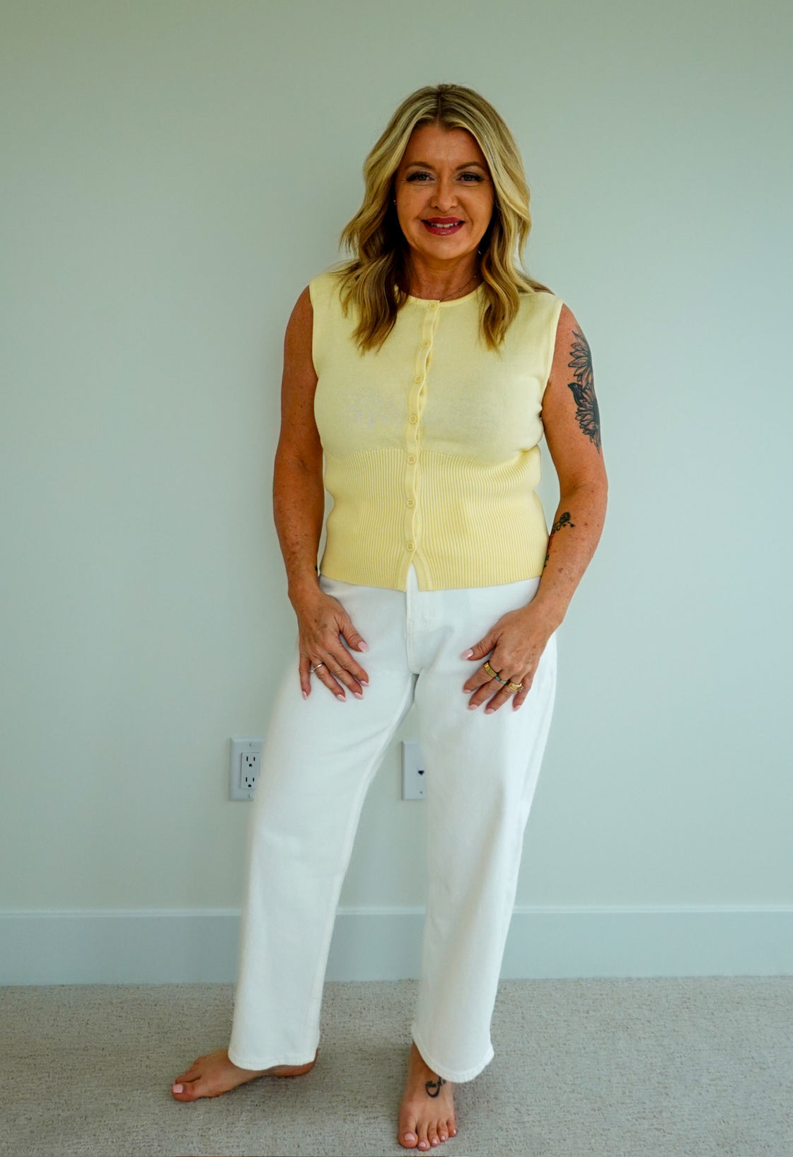 Sleeveless Button Down Ribbed Top