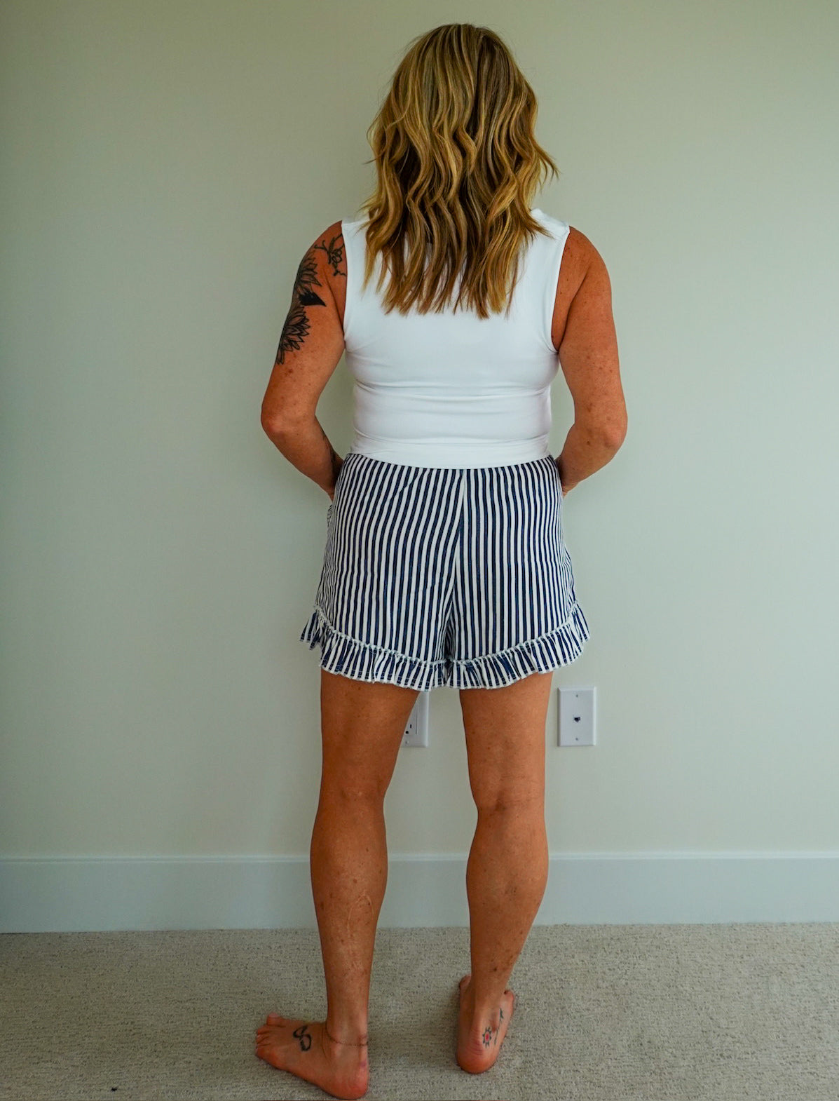 Striped Ruffle Hem Shorts
