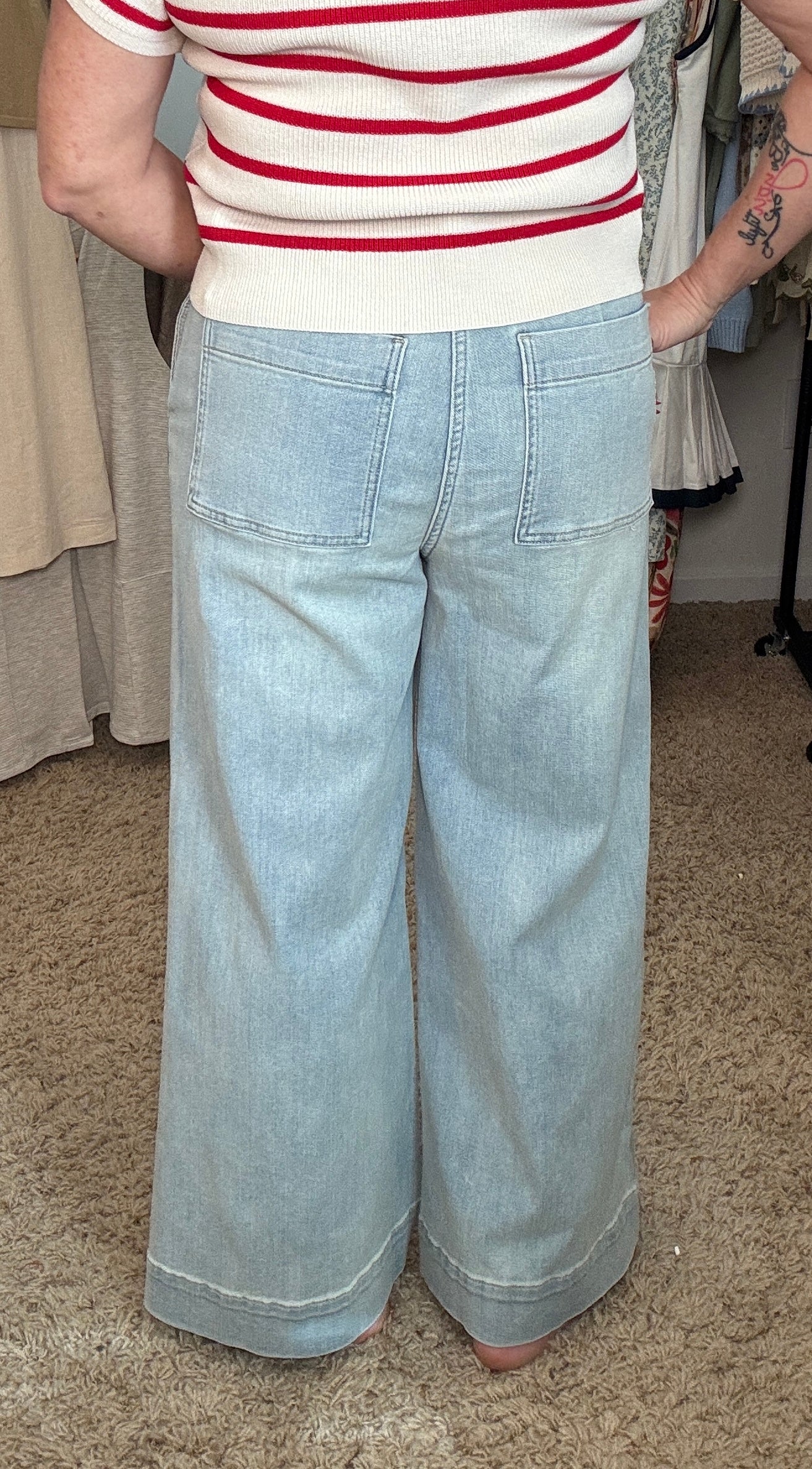 Washed Denim Pant With Tie Front