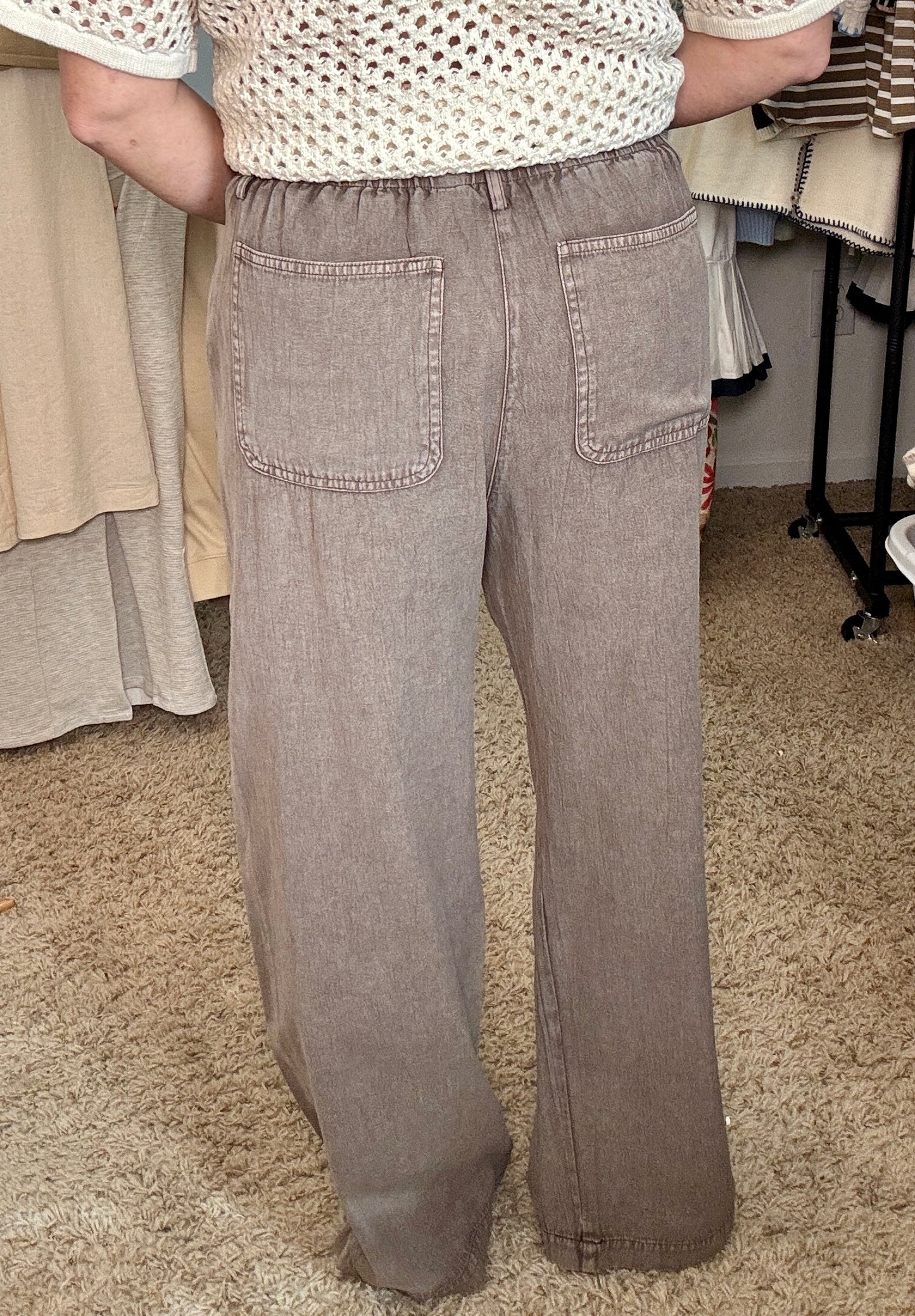 Garment-Dyed and Washed Tie-Waist Pant