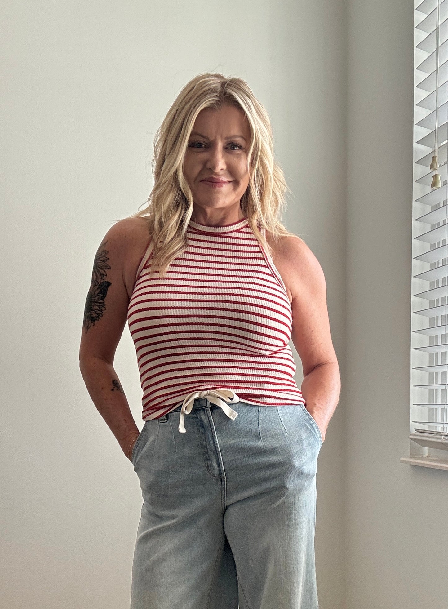 Ribbed Striped Sleeveless Tank