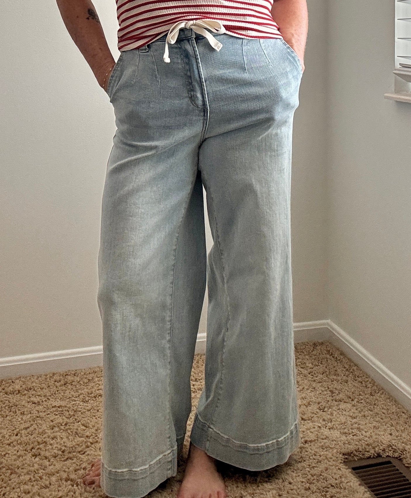 Washed Denim Pant With Tie Front