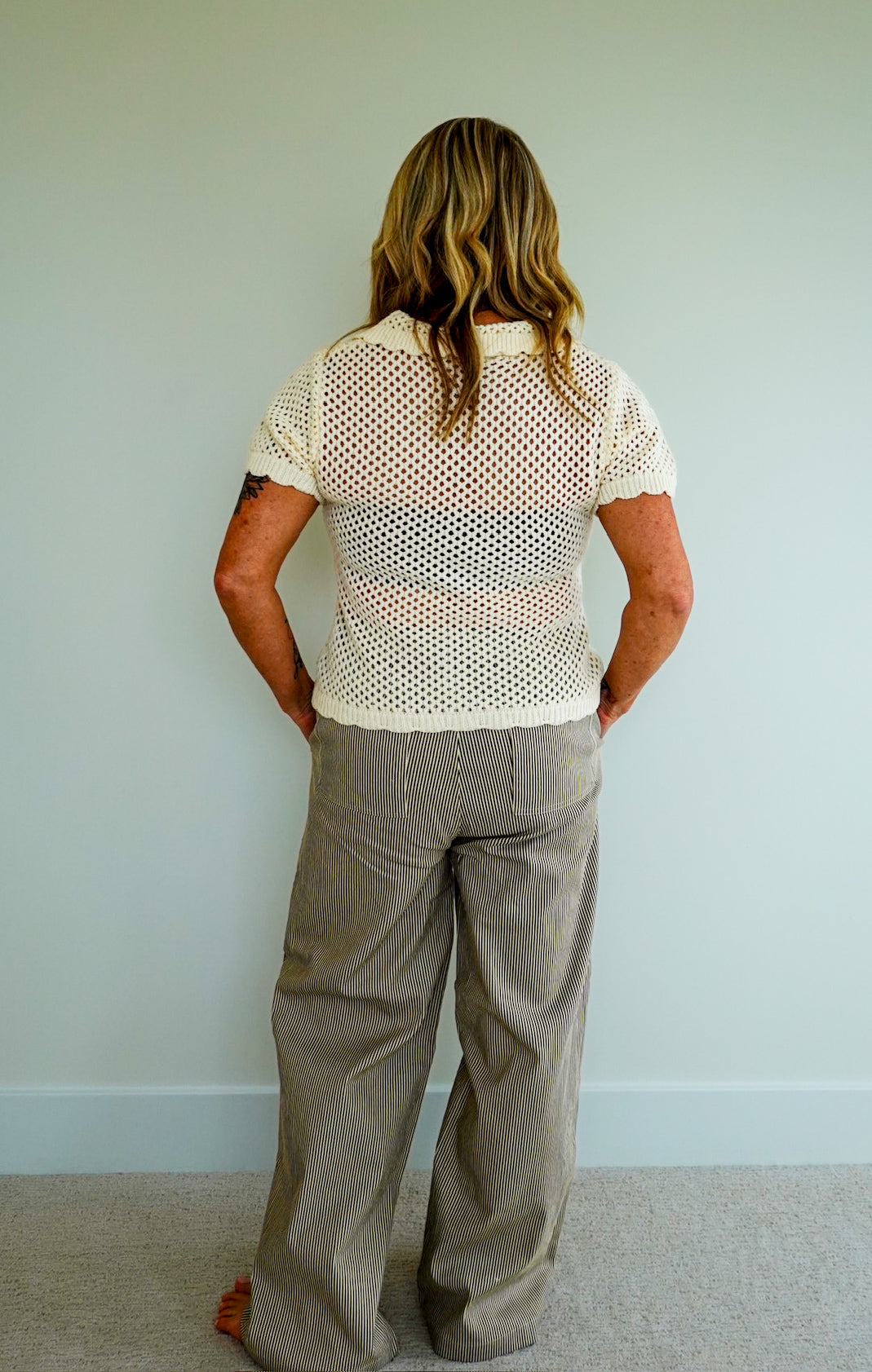 Collared Short Sleeve Crochet Top