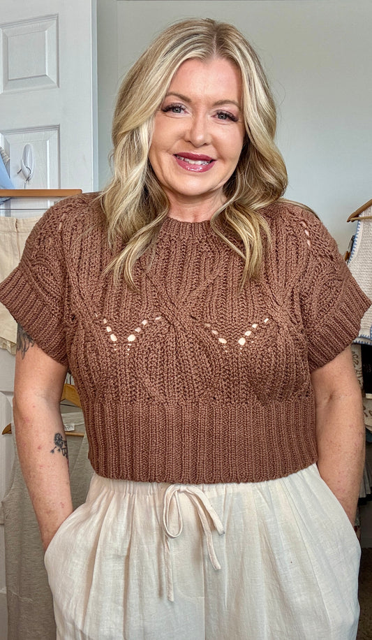 Knit Sweater Crochet Round Neck Short Sleeve Top