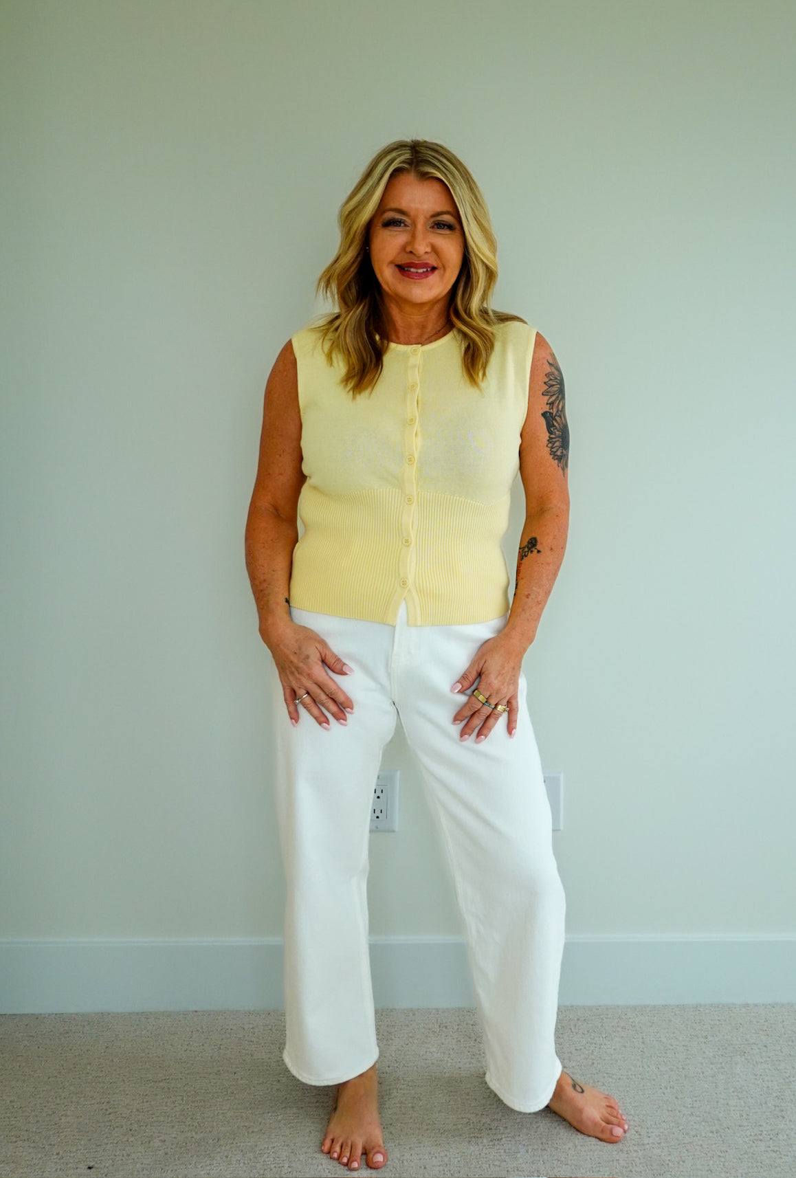 Sleeveless Button Down Ribbed Top