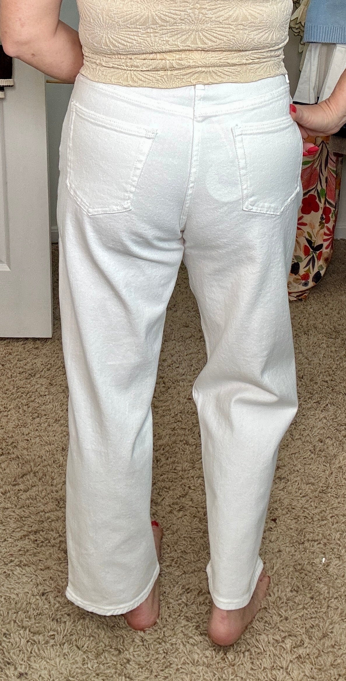 Tapered White Denim Pant