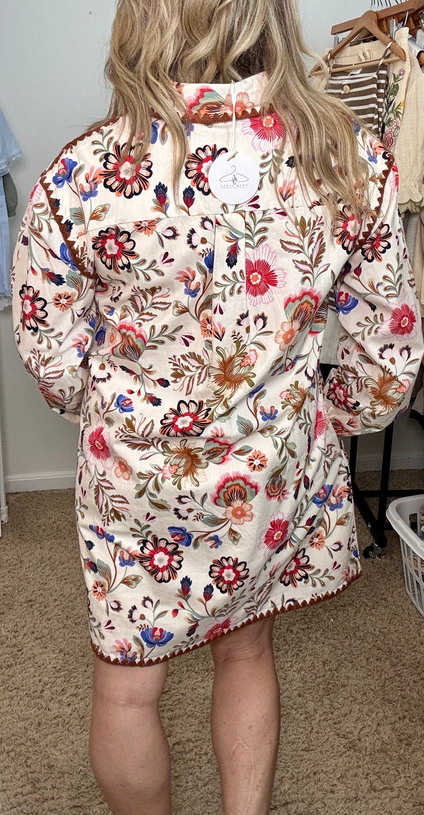 Blanket Stitch Button Down Mini Dress