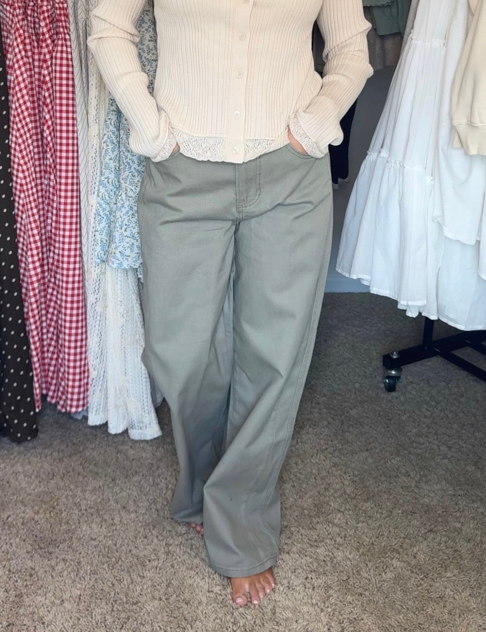 Wide Leg Twill Cotton Pant
