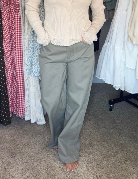 Wide Leg Twill Cotton Pant
