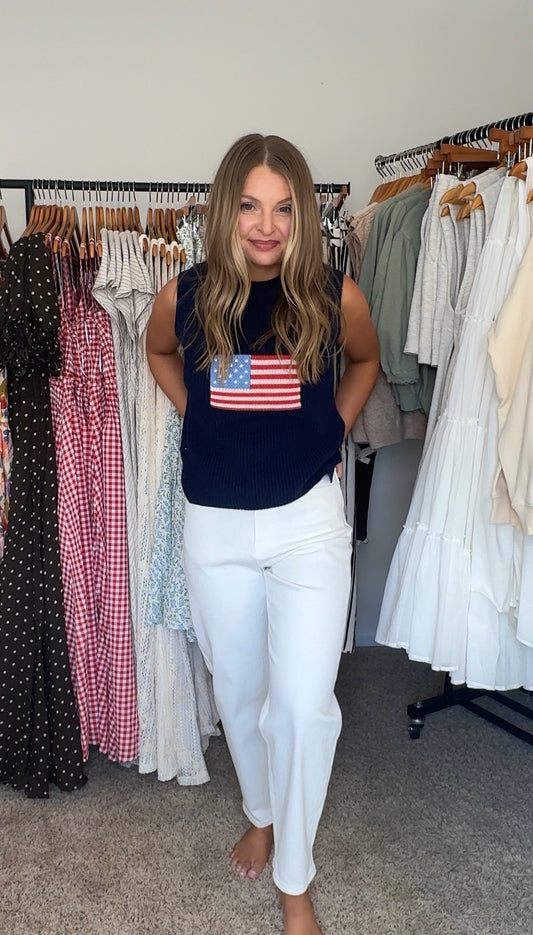 Flag Print Knitted Sleeveless Sweater