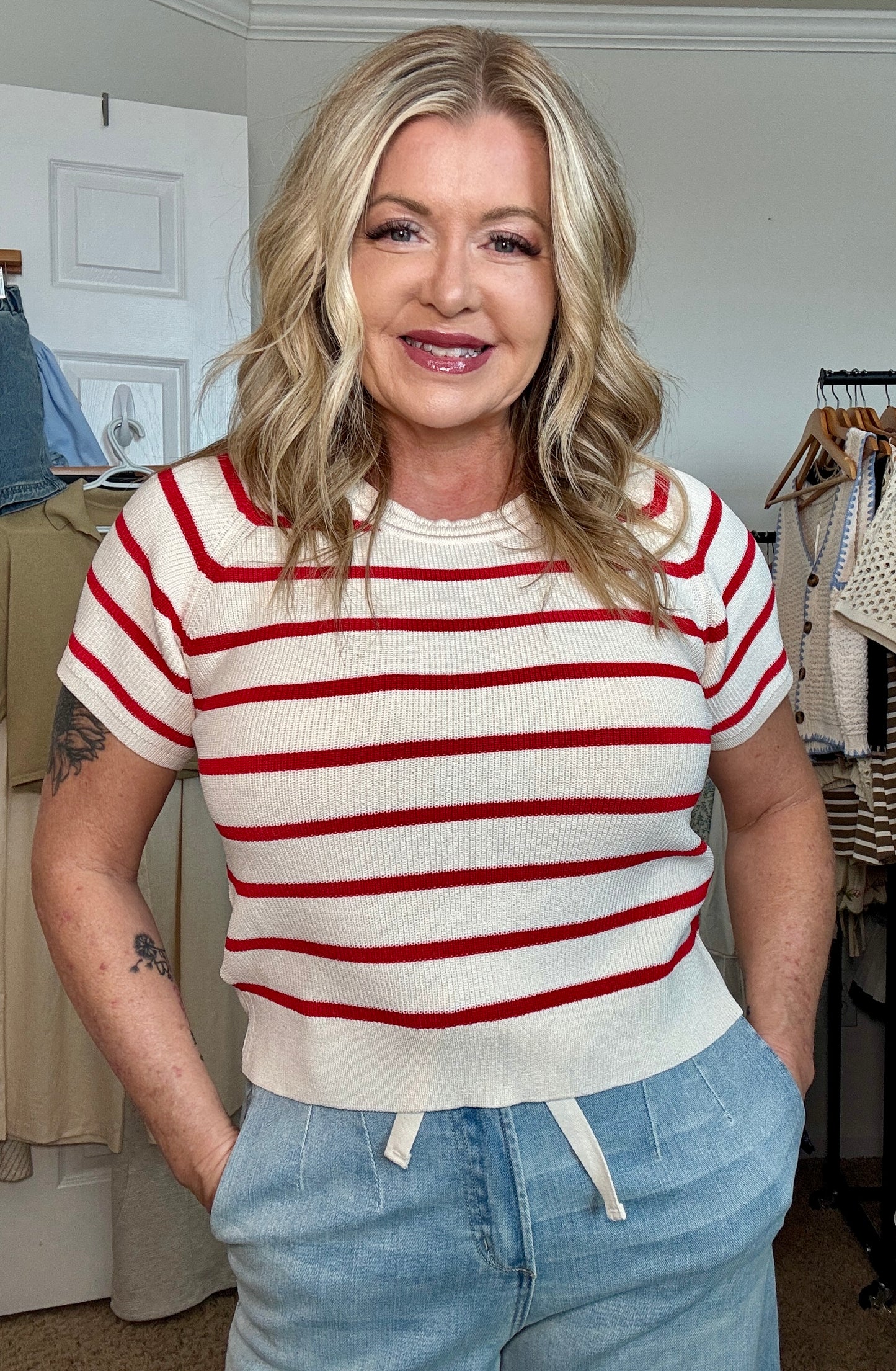 Classic Striped Raglan Sleeve Knit Top