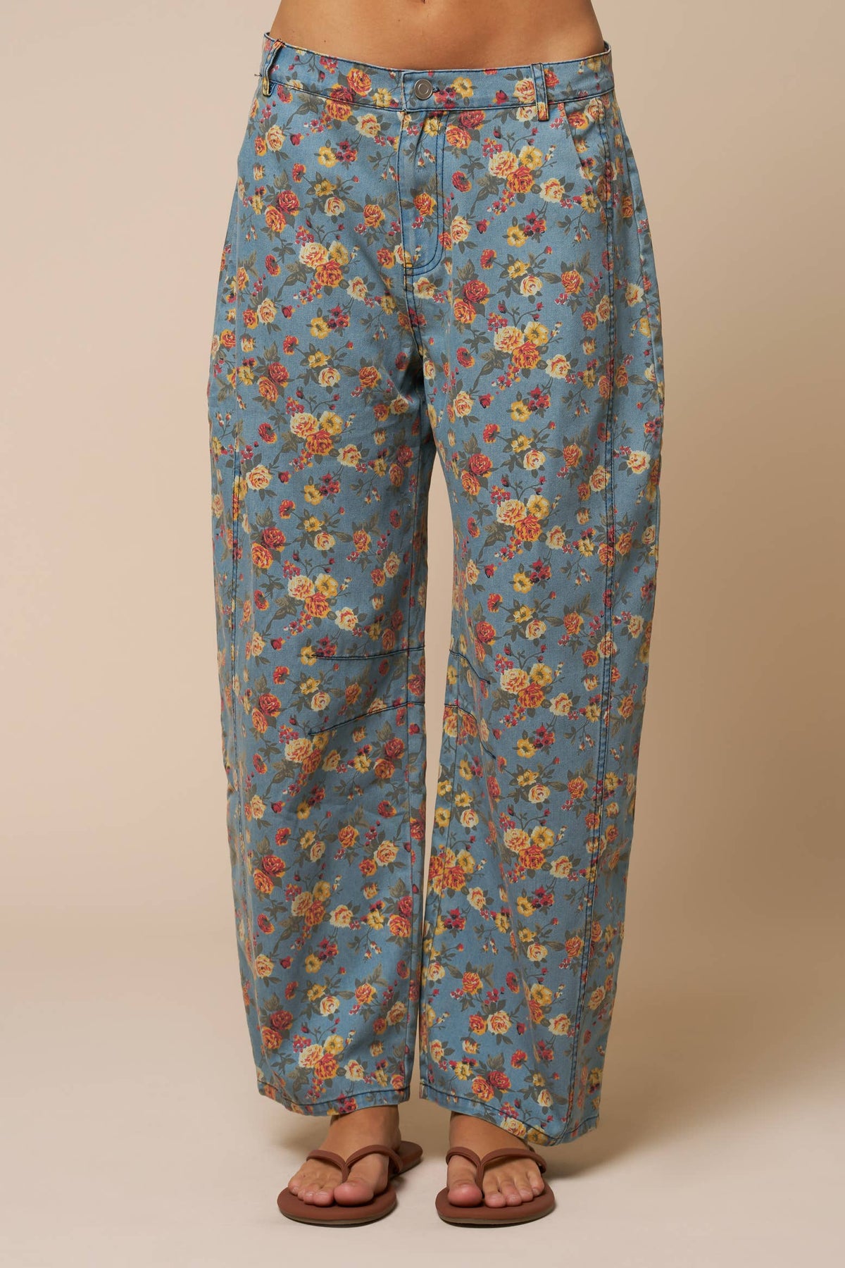 Floral Wide Leg Denim Pants