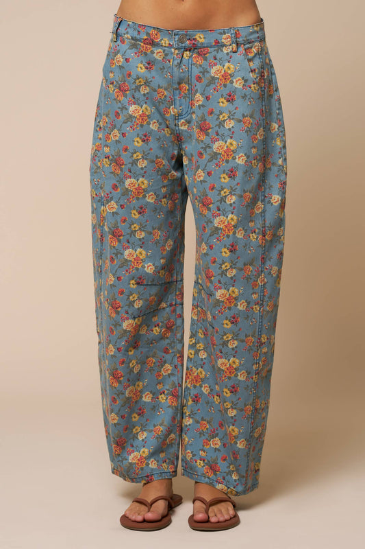 Floral Wide Leg Denim Pants