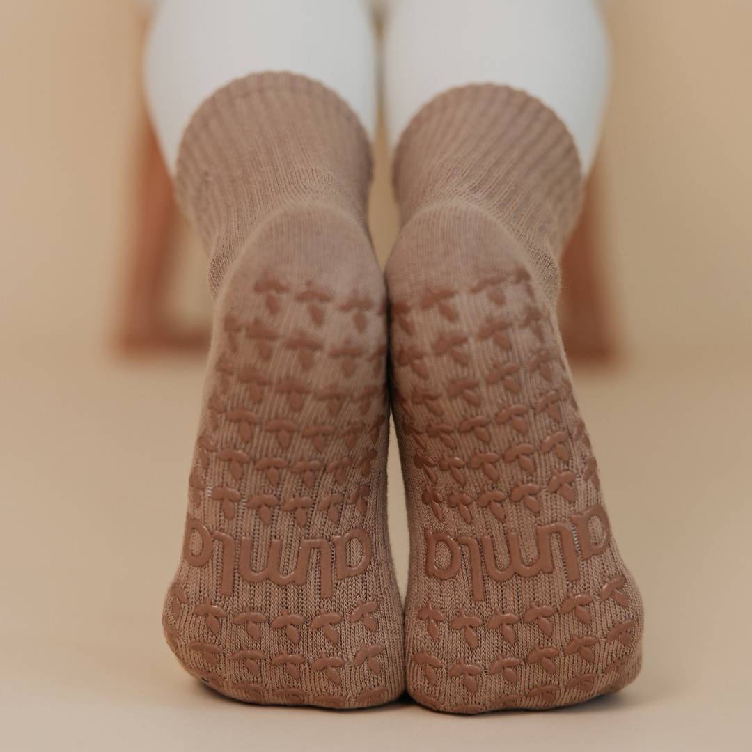 Light-Brown Neutral Pilates Grip Sock - Daily Grind