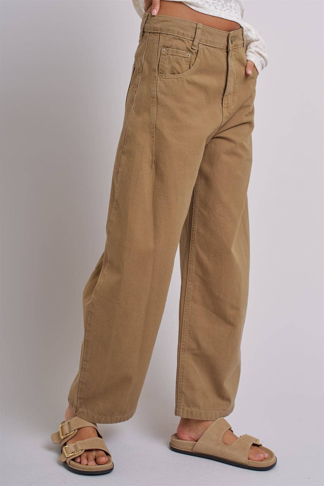 Cotton Barrel Leg High Rise Pants