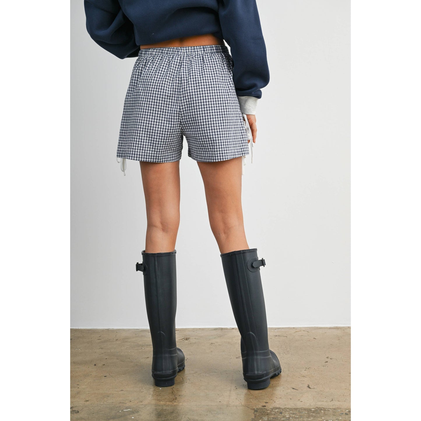 Women's Gingham Tie-Side Shorts- Navy & Red
