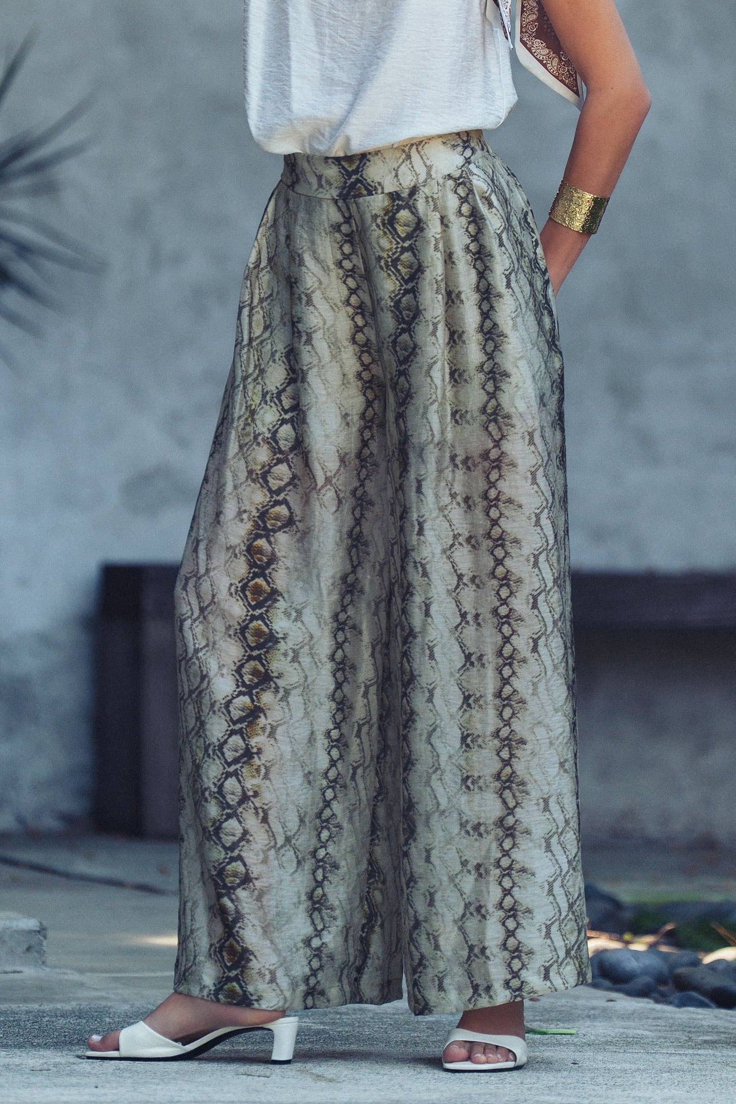 Snake Print Wide Leg Pants