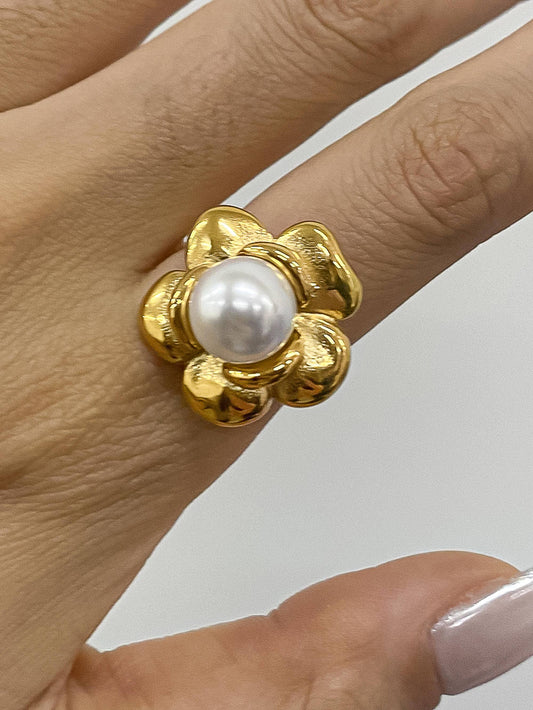 Neville 18K Non-Tarnish Flower Pearl Ring