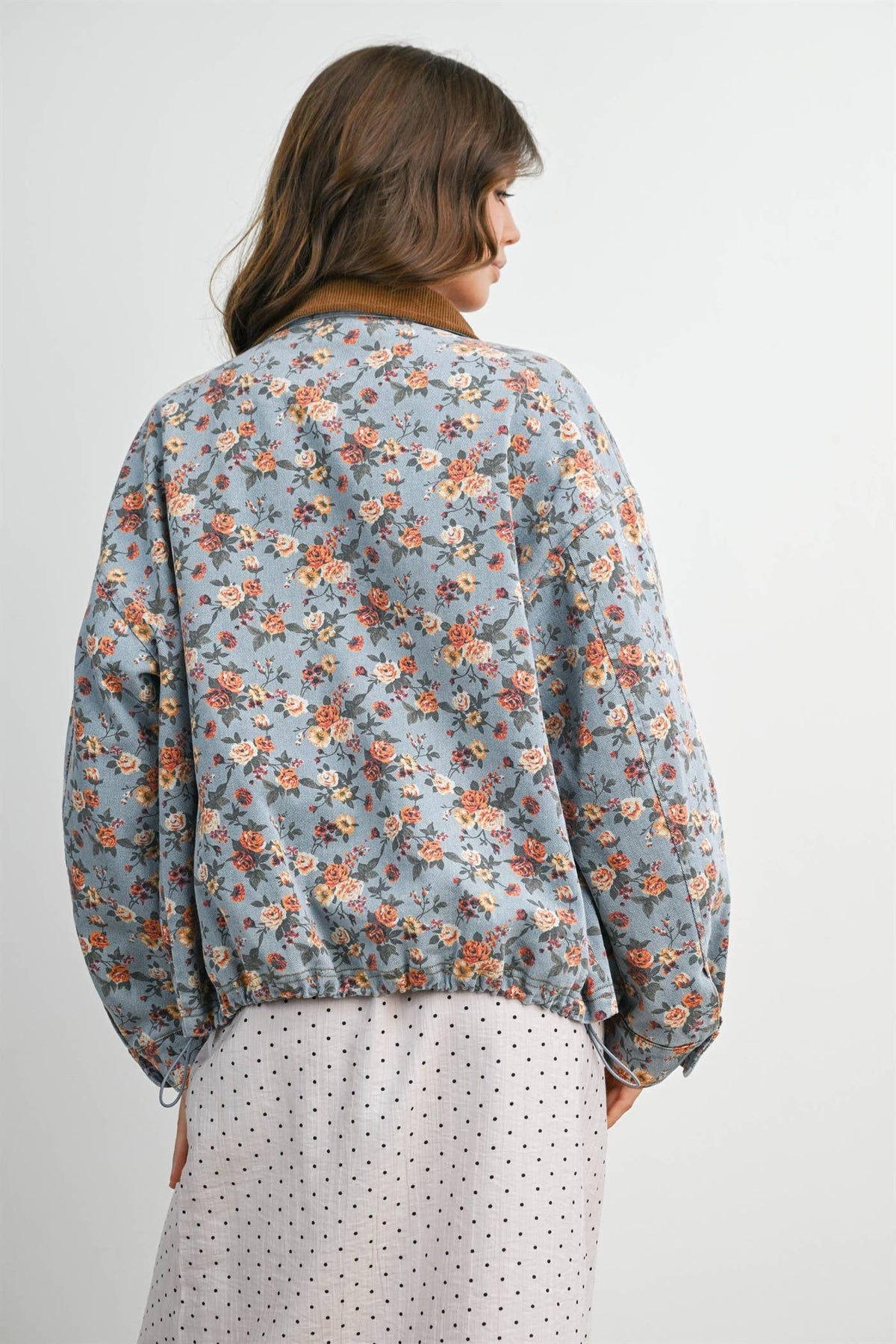 Floral Print Corduroy Collar Jacket